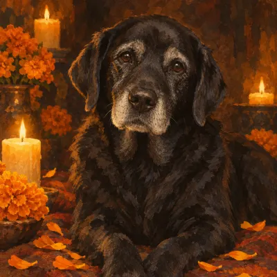 Photo of Rocky, dog, on their Day of the Dead ofrenda