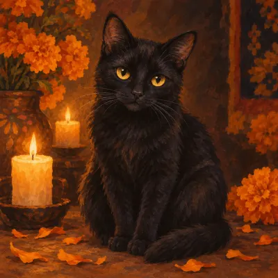 Photo of Luna, cat, on their Day of the Dead ofrenda