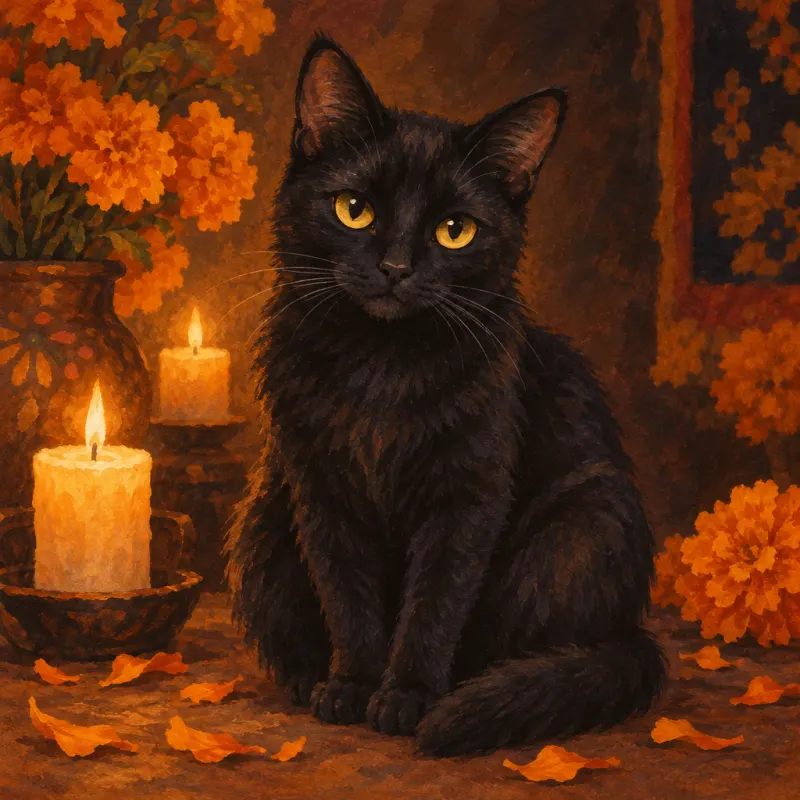 Photo of Luna, cat, on their Day of the Dead ofrenda