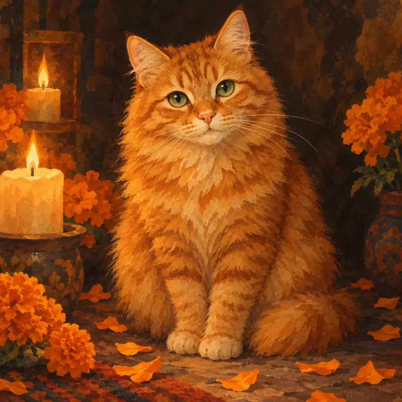 Photo of Michi, cat, on their Day of the Dead ofrenda