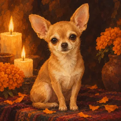 Photo of Pancho, dog, on their Day of the Dead ofrenda