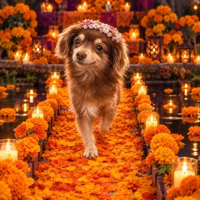 Foto de Pupe, perro, en su ofrenda de Día de Muertos